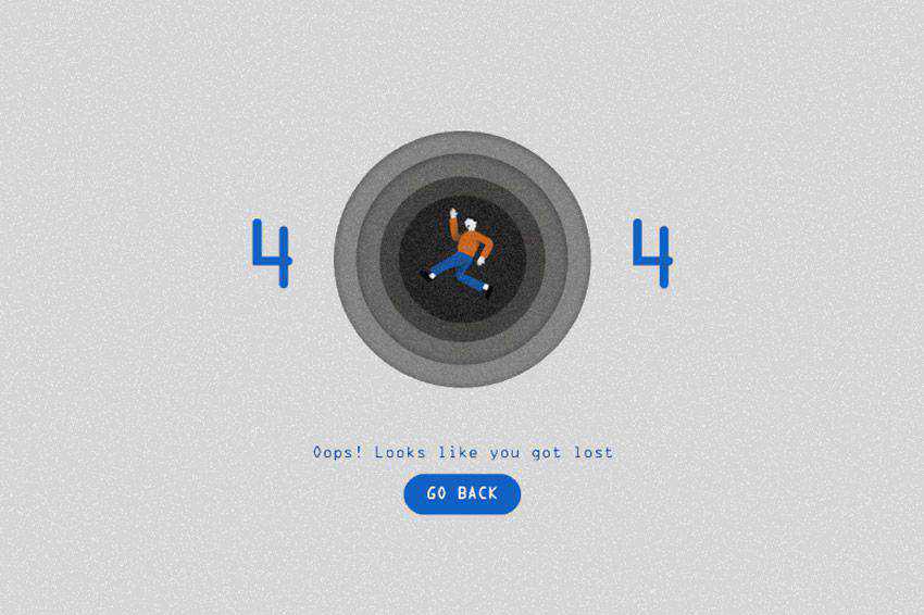 Animated 404 Black Hole page not found web design inspiration