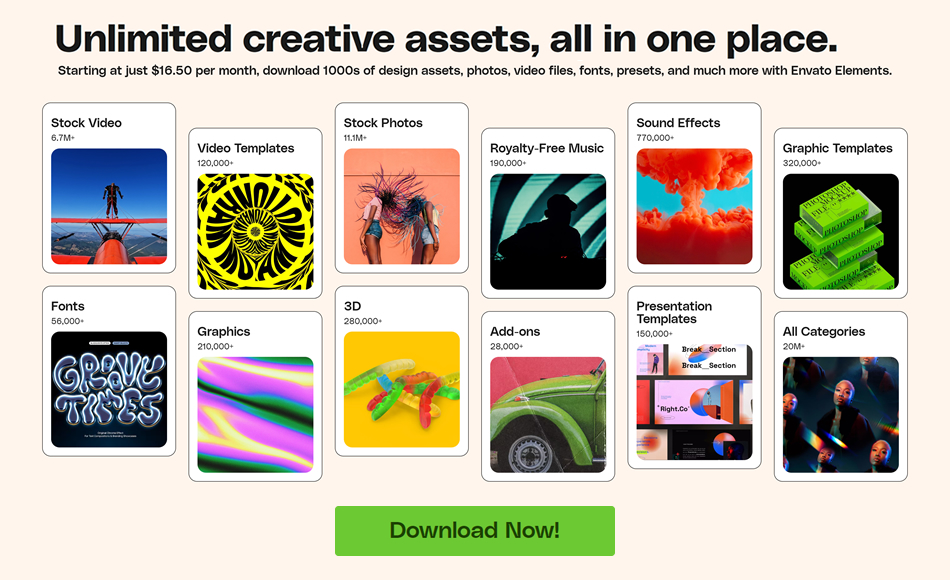 Unlimited design assets with Envato Elements
