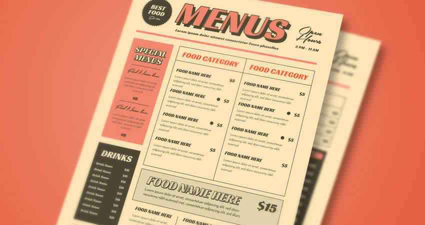 Retro Menu Templates Photoshop PSD AI