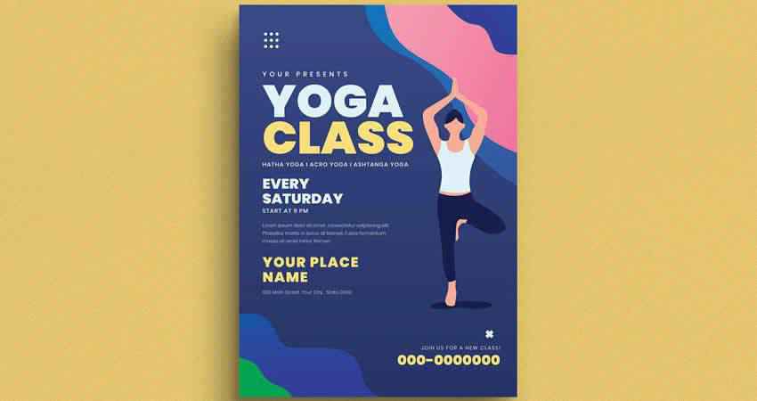 Illustrated Yoga Class Flyer Template Photoshop PSD AI