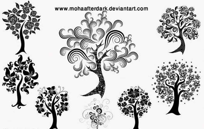 Decorative Trees ribbon swirl photoshop brush free