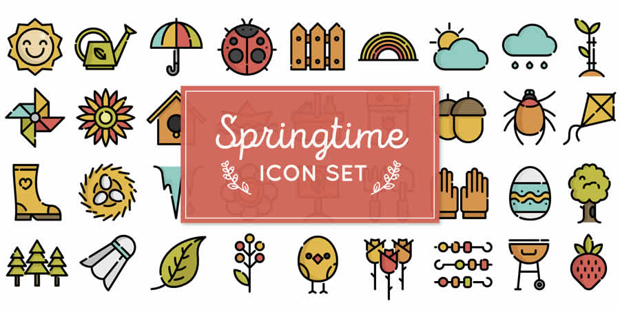 Springtime Icon Set spring pastel vector template