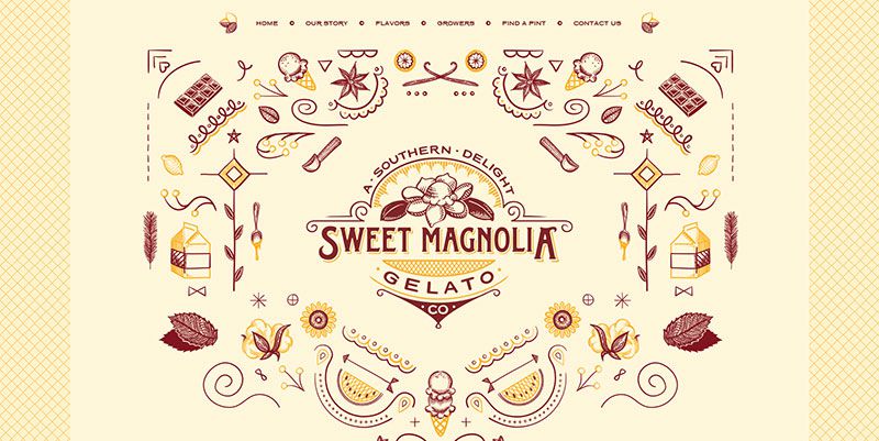 Sweet Magnolia Gelato handdrawn typography web design trend