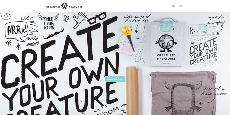 Creatures and Features handdrawn typography web design trend