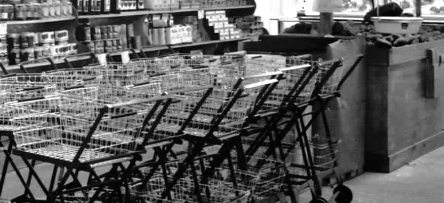 row of vintage shopping carts