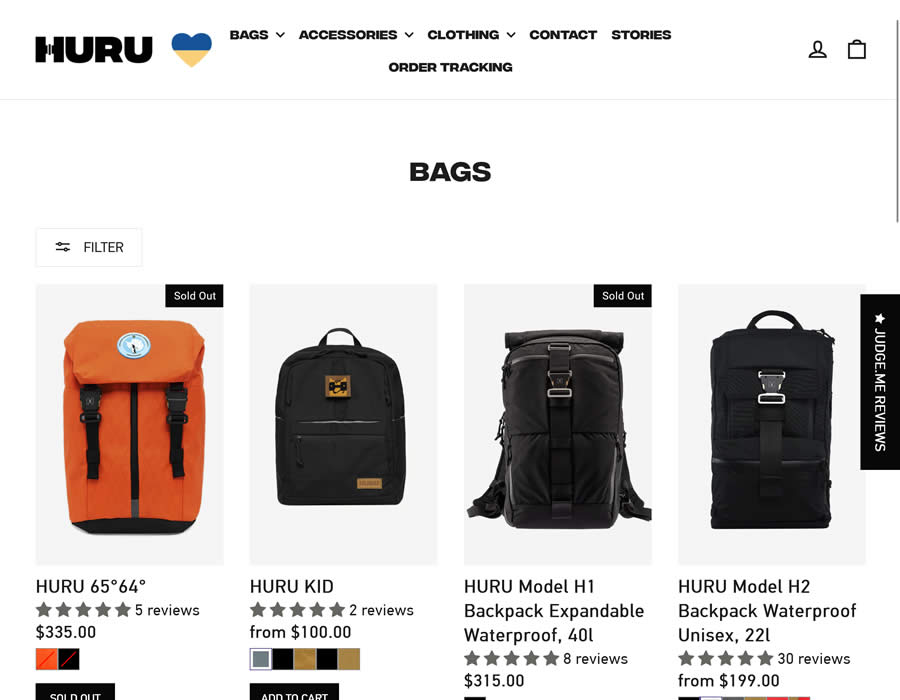 HURU Backpack ecommerce web design inspiration user interface shop