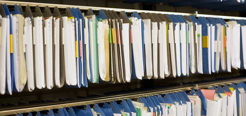 Hanging file folders.