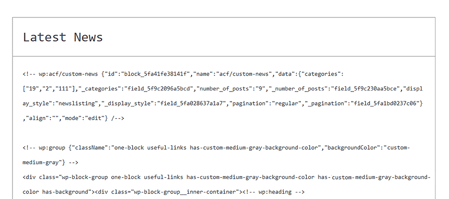 Code Editor View of the WordPress Block Editor